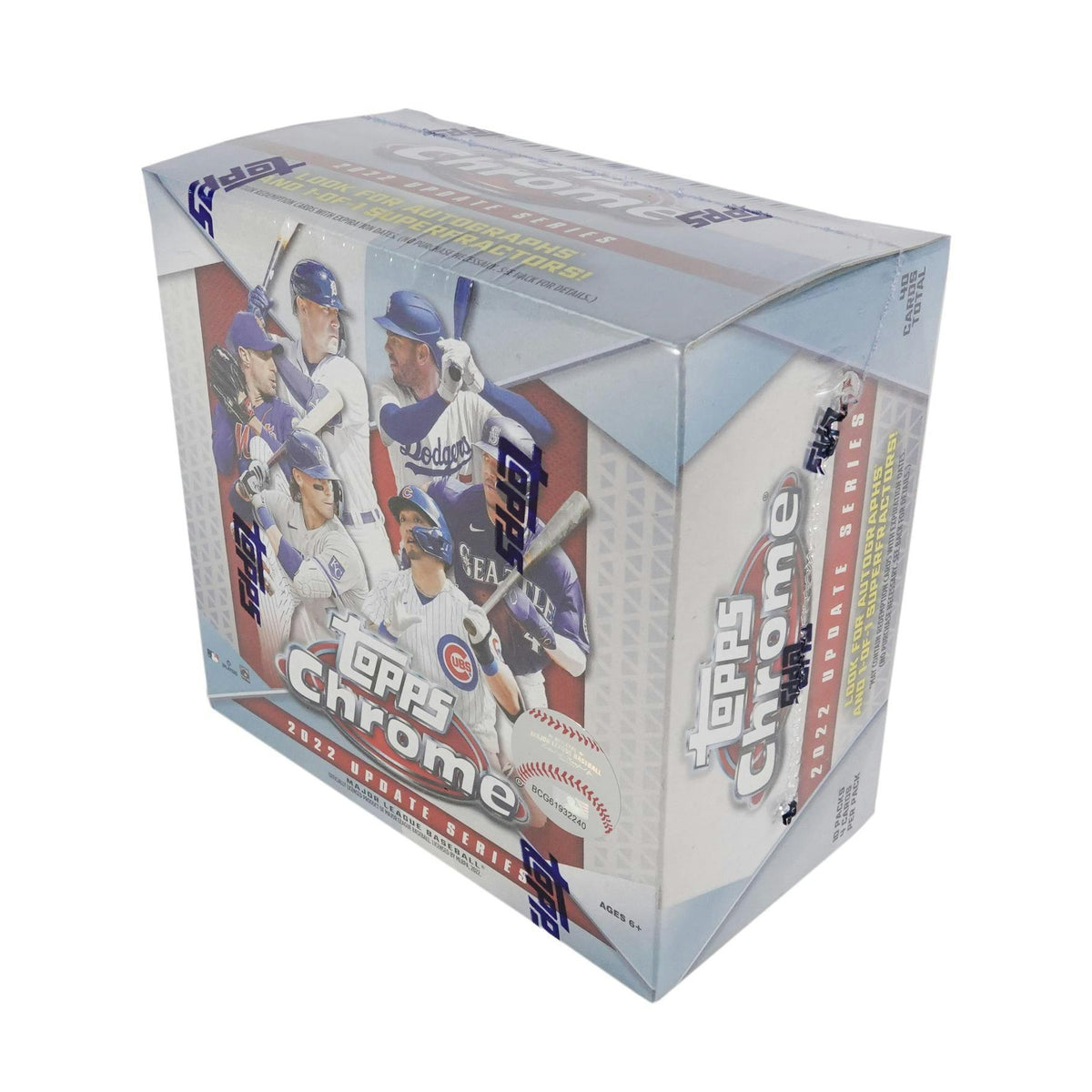 2022 Topps Chrome Update Series Baseball Mega Box angled view showing 10 packs, 4 cards per pack